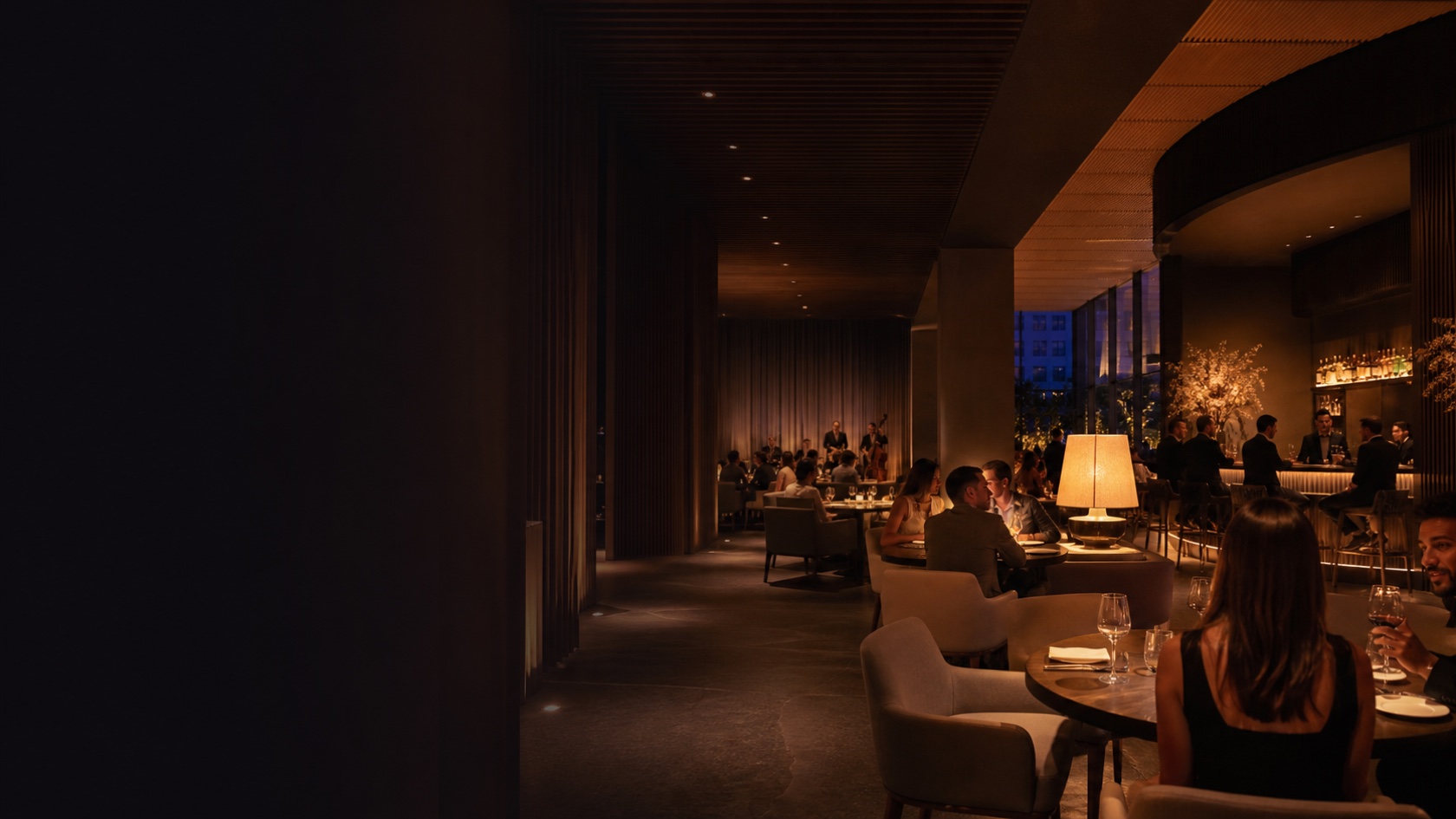 Restaurant and lobby bar in operation representing Sound Performance for Hospitality
