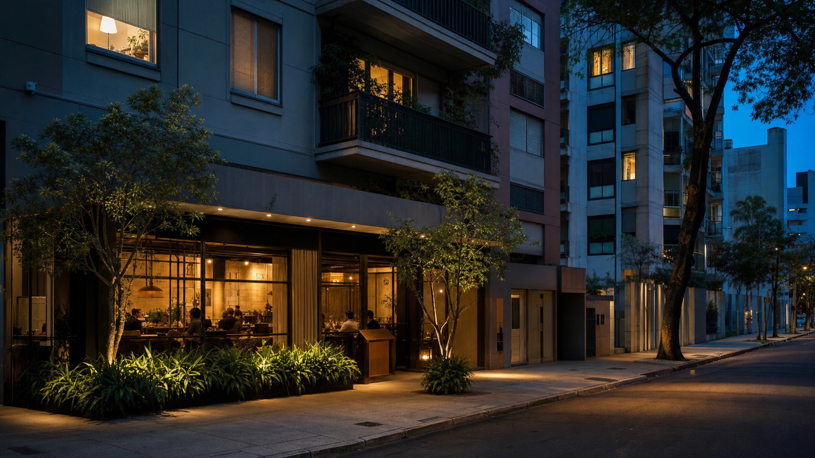 Restaurant close to residential buildings illustrating Brazil’s Law of Silence