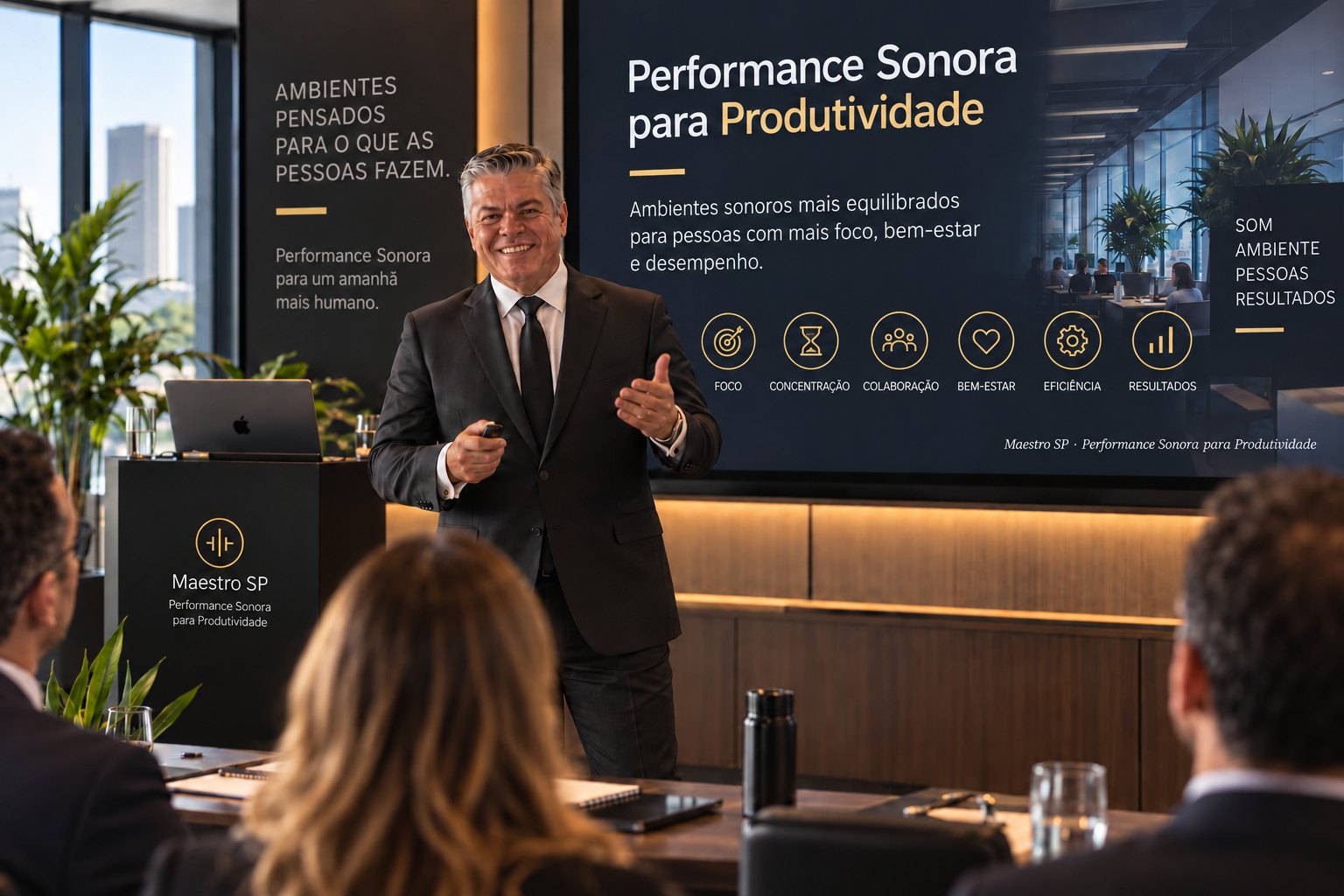 Institutional presentation of Sound Performance for Productivity in a corporate environment